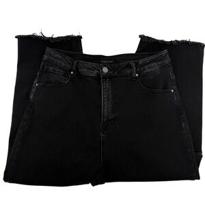 Risen Jeans Womens Size 15 Waist 32 Black High Rise Raw Hem Straight Leg Baggy